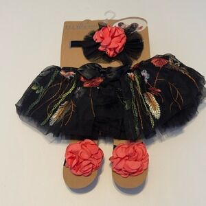 Elly & Emmy Tutu Head Band Tutu Set 0-12M Photo Outfit Brand Black Embroidered